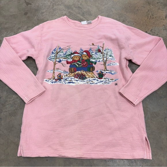 chic Sweaters - Chic Vintage Christmas Bear Womens Medium Pink Ugly Christmas Sweater 80s 90s